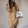 Oversized Sweater Dresses Women Elegant Autumn Winter Dress Turtleneck Long Sleeve Warm Loose Knitted Sweater Knee-length Dress