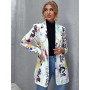 Vintage Graffiti Printing Blazer Women Jacket High Street Fashion  New Spring Plus Size Elegant Lady Coat American Stylish