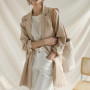Spring/autumn Korean Style Women Long Sleeve Single Button Blazer Notched Neck Cotton Linen Long Coat W555