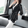Spring Summer Women 3/4 Sleeve  Black Sun Protection Clothing Sexy Hollow Lace Slim Blazer Office Ladies Work Wear E117