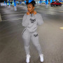 HLJ&GG Winter Tracksuits Two Piece Sets Pink Letter Print Solid Casual Outfits Zip Sweatshirt + Pockets Pants Women Sweat Suits