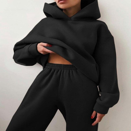 Women's sportswear autumn fleece sweatshirt two-piece casual oversized solid color women's sports hoodie suit trousers suit