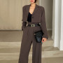 Office Lady Blazer Suits Vintage Two Piece Set Women Long Sleeve Short Blazer High Waist Wide Leg Long Pants 2 Piece Outfits