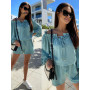 Summer Shorts Suits Women Casual Two Piece Outfit High Waist Shorts Off Shoulder Tops Female Casual Long Sleeve 2 Piece Set