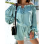 Summer Shorts Suits Women Casual Two Piece Outfit High Waist Shorts Off Shoulder Tops Female Casual Long Sleeve 2 Piece Set