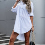 DIHOPE Casual Fashion Loose White Button Long Shirt Turn Down Collar Long Sleeve Office Lady Blue Blouse 2022 Autumn Shirts Tops