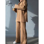 Autumn Sweater Pants Women Knitted Suit Casual Zipper Polo Collar Jumper And Straight Trousers Two Piece Sets Office Outifits