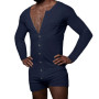 Men Pajamas Jumpsuit Long Sleeve Comfortable Homewear V-neck Button Leisure Male Sleepwear Romper Sexy Solid Color Nightwear