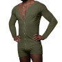 Men Pajamas Jumpsuit Long Sleeve Comfortable Homewear V-neck Button Leisure Male Sleepwear Romper Sexy Solid Color Nightwear