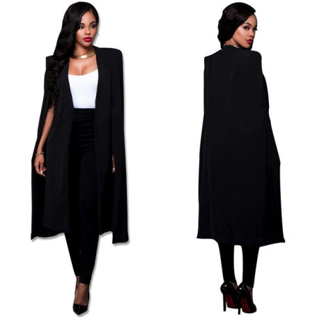 S-4XL Long Blazer Women Jacket Cloak Suits Plus Size Wind Coat Poncho Trench Shawl Wrap Manteau Cape Outerwear Windbreaker Slit