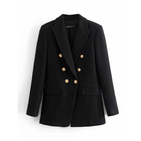 Blazer Women Traf Fashion Metal Double Breasted Woollen Blazers Coat Vintage Long Sleeve Female Outerwear Chic Tops