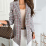Plaid Print Blazer Women Jacket High Street Fashion  Spring New Plus Size Elegant Office Lady Coat Vintage American Stylish