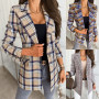 Plaid Print Blazer Women Jacket High Street Fashion  Spring New Plus Size Elegant Office Lady Coat Vintage American Stylish