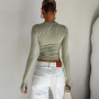 Women Casual Solid Ruched Long Sleeve Pullovers  Fashion Skinny Basic Crop Tops Autumn Winter Aesthetic Party Clubwear Y2K