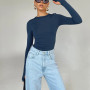 Women Casual Solid Ruched Long Sleeve Pullovers  Fashion Skinny Basic Crop Tops Autumn Winter Aesthetic Party Clubwear Y2K