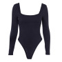 Forefair Sexy Bodycon Bodysuit Long Sleeve Square Neck Sheath Open Crotch Basic White Black Red Overalls Women Body Top