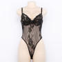 Ribbon Tie Shoulder See Though Floral Lace Bodysuit Ladies Sexy Bodysuit Pink Sleeveless V Neck Sexy Bodysuit