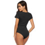 Sexy Women Bodysuit Rompers Zipper One-Pieces Short Sleeve O-Neck Bodycon Body Suit Ladies Overalls Plus Size