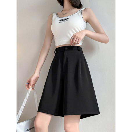 2023 Summer White Black Suit Shorts Woman High Waist Wide Leg Shorts Women Casual Half Trousers Loose Knee Length Pants Femme