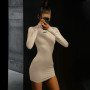 Women Turtleneck Long Sleeves Letter Print Sexy Bodycon Skinny Mini Dress Streetwear