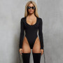 Women Draped Lace Up Long Sleeve Bodysuits Spring O Neck Bodycon Casual Tops