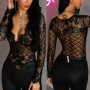 Women Bodysuit Sexy Hollow Out Lace Rompers Bodycon Leotard Tops Playsuit Long Sleeve