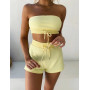 Women Two Pieces Sets Solid Plus Size Wrapped Strapless Tops+Shorts