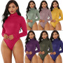 10Color Long Sleeve High Neck Jumpsuits Women Fit All-in-one Pants Solid Skinny Vintage Turtleneck Bodysuits