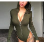 Women Sexy Jumpsuit hollow out Long Sleeve Bodysuit Zipper Hooded Rompers  Bodycon