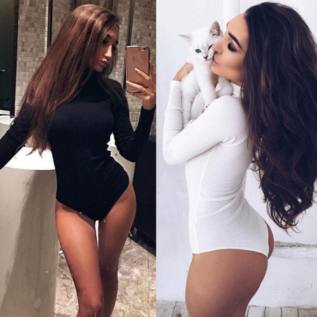 Sought -After Women Lady Sexy Long Sleeve Shirt Jumpsuit Bodysuit Stretch Leotard Top
