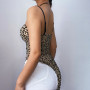 Women Slim Sexy Club Outfit Backless Leopard Print Spaghetti Strap Mesh Bodysuit