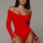 Women Sexy Knit Bodysuit Long Sleeve V neck Bodycon Slim Fit Jumpsuit Romper Leotard Tops