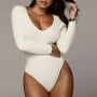 Women Sexy Knit Bodysuit Long Sleeve V neck Bodycon Slim Fit Jumpsuit Romper Leotard Tops