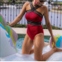 Women Plus Size Monokini Swimwear Strappy Cross Body Backless Solid Color Hollow Out Mesh Bodysuit