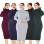 Women Knitted Turtleneck Sweater Bodycon Casual Fit Elegant Dresses Plus Size 5XL Pencil 5 Colors