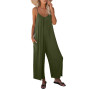 Women Romper Boat Neck No-Sleeve Sling Jumpsuit Playsuits Wide-Leg Trousers Solid Color