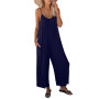 Women Romper Boat Neck No-Sleeve Sling Jumpsuit Playsuits Wide-Leg Trousers Solid Color