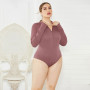 Women Knit Sweater Bodycon Bodysuits Slim Zipper O Neck Casual Sexy Elegant Clothes Larger 5XL