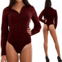 Women Fashion Casual Turn-down Collar Long Sleeve Jumpsuit Solid Button Romper Body Top Leotard T shirt Bodysuit Autumn