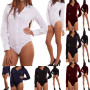 Women Fashion Casual Turn-down Collar Long Sleeve Jumpsuit Solid Button Romper Body Top Leotard T shirt Bodysuit Autumn