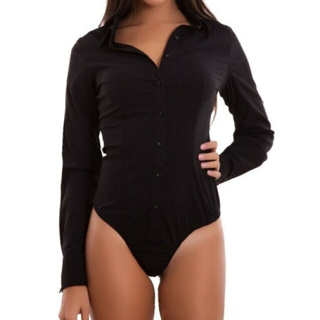 Women Fashion Casual Turn-down Collar Long Sleeve Jumpsuit Solid Button Romper Body Top Leotard T shirt Bodysuit Autumn