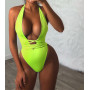 Women Bikini Deep V Neck Beach Rompers Sexy Backless Neon Bodysuit
