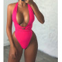 Women Bikini Deep V Neck Beach Rompers Sexy Backless Neon Bodysuit