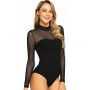 Women's Sexy Mesh Sheer Turtleneck Body suit Ladies Long Sleeve Leotard Tops Black Jumpsuit