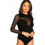 Women's Sexy Mesh Sheer Turtleneck Body suit Ladies Long Sleeve Leotard Tops Black Jumpsuit