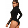 Women's Sexy Mesh Sheer Turtleneck Body suit Ladies Long Sleeve Leotard Tops Black Jumpsuit