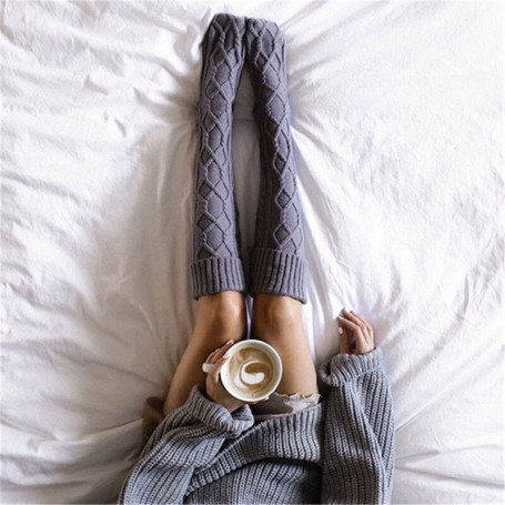 Women Stockings Cable Knit Cotton Extra Long Boot Over Knee Thigh High Girls Stockings