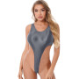 Women's Swimsuit Glossy One Piece Swimwear Sleeveless Round Neck Sport  Bathing Suit