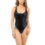 Plus Size Sexy One Piece Swimsuit Glitter High Cut Leotard Lady Faux Leather Swimwear U-back Backless Bodysuit