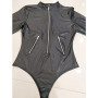 Women Sexy Leather Bodycon Bodysuit Zipper PU Latex Catsuit Slim Vinyl Jumpsuit Long Sleeves
